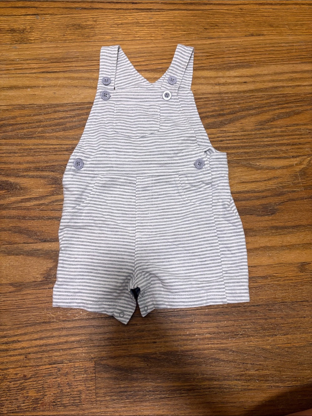 Striped Gray & White Baby Short Overalls
